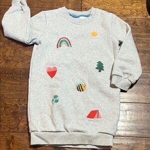 Frugi Embroidered Heathered Gray Organic Cotton Sweatshirt Dress, size 6-7